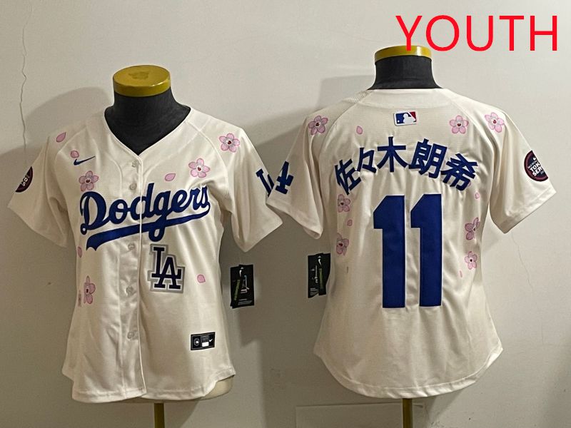Youth Los Angeles Dodgers #11 R.Sasaki Cream Sakura Edition 2025 Nike MLB Jersey style 40